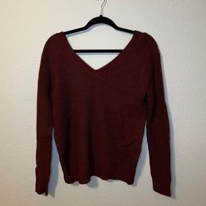 Maroon Knitted Sweater with Lace-up Backing